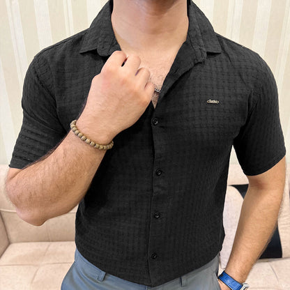 Turbo Designer Motif Embossed Casual Shirt In Black