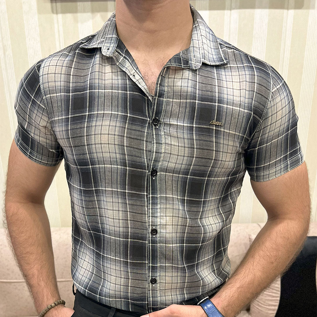 Turbo Classic Pattern Comfort Casual Shirt In Charcoal Black