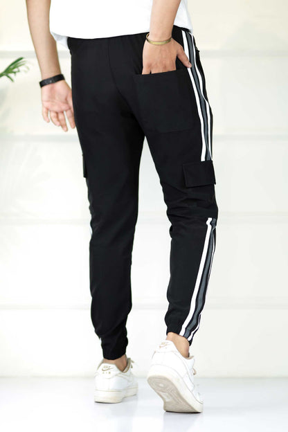 Adds Micro Stripes Slimfit Imported Sportswear Trouser In Black