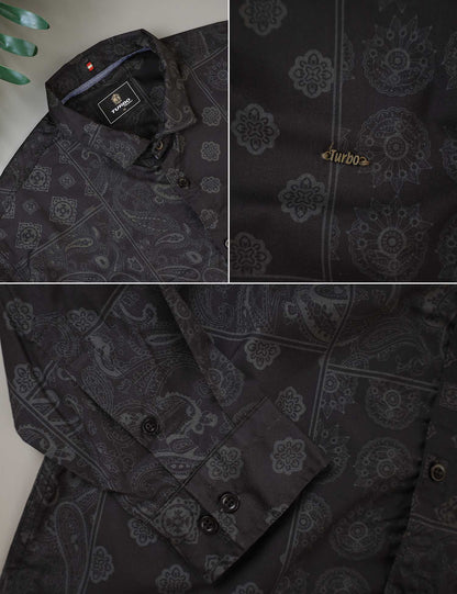 Turbo Splash Printed Long Sleeve Cotton Casual Shirt In Black