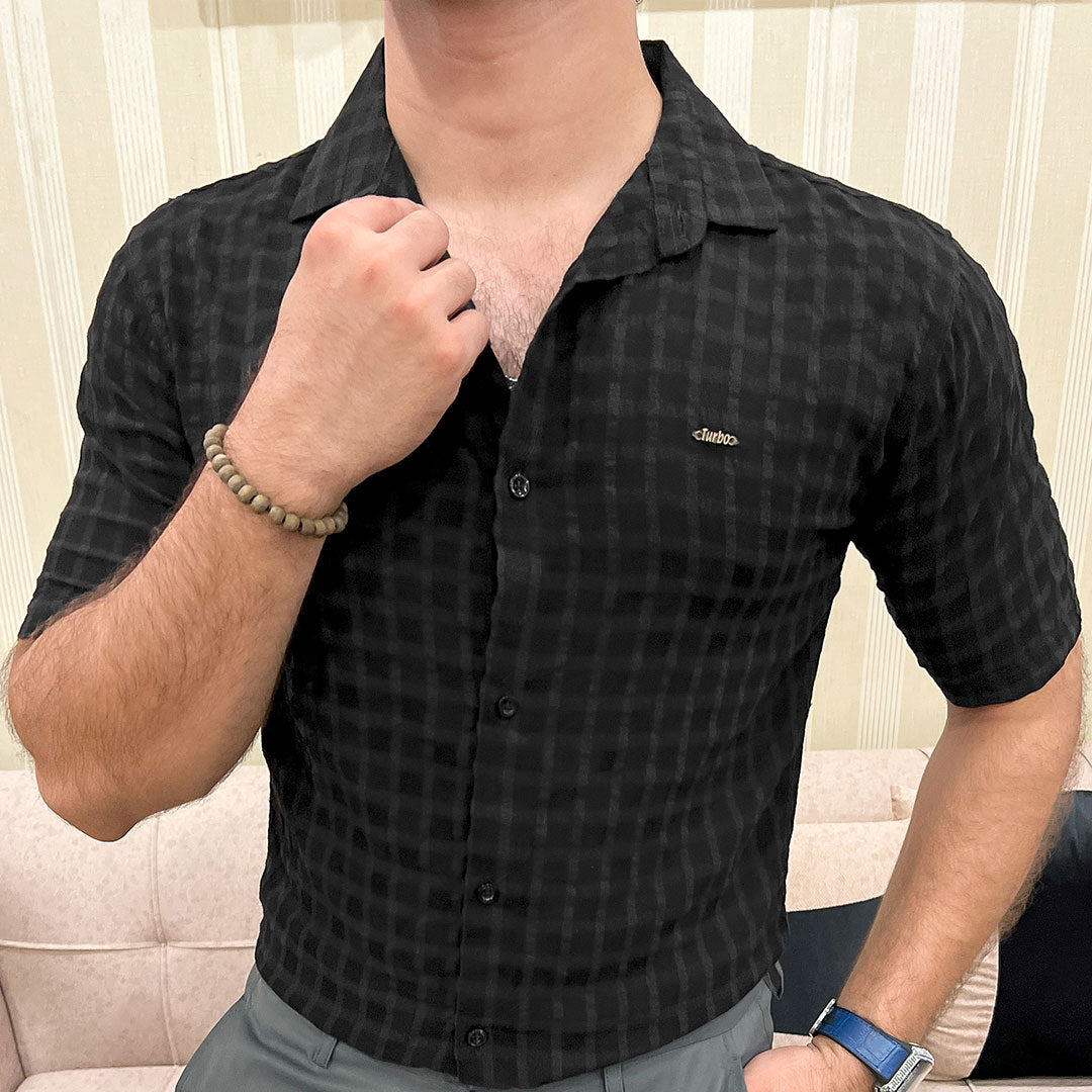 Turbo Premium Lightweight Half Sleeve Casual Shirt In Black