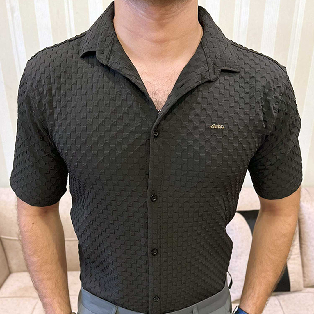 Turbo Popcorn Cuba Waffle Casual Shirt In Black