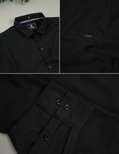 Turbo Organic MonoChromatic Long Sleeve Cotton Casual Shirt in Black