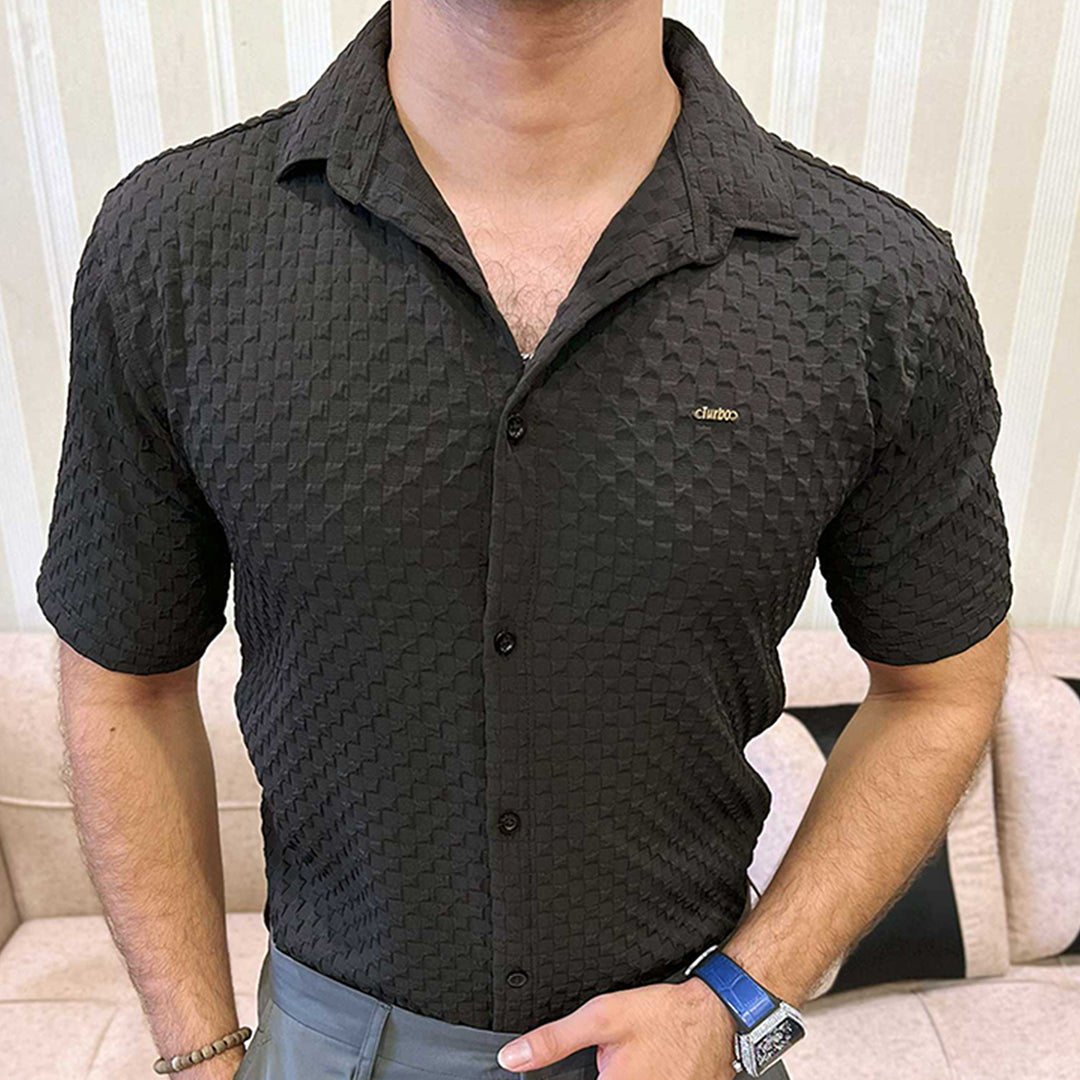 Turbo Popcorn Cuba Waffle Casual Shirt In Black