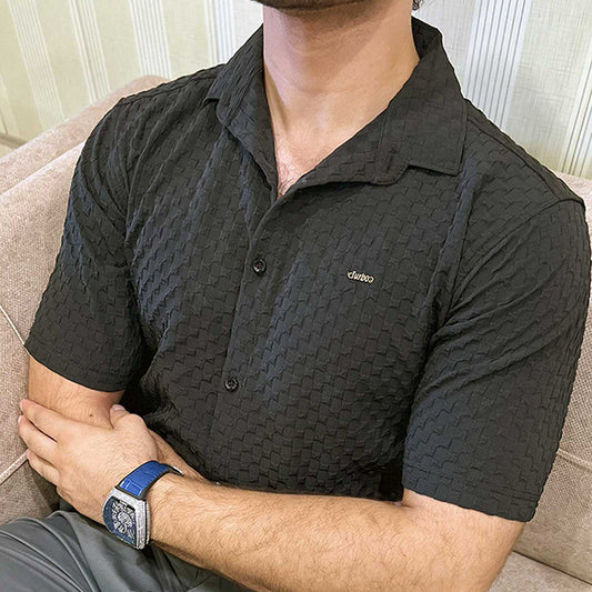 Turbo Popcorn Cuba Waffle Casual Shirt In Black