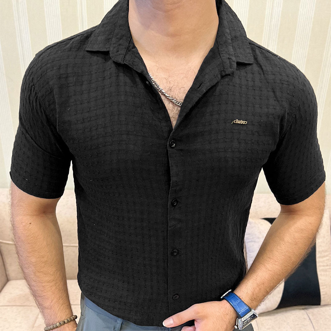 Turbo Designer Motif Embossed Casual Shirt In Black