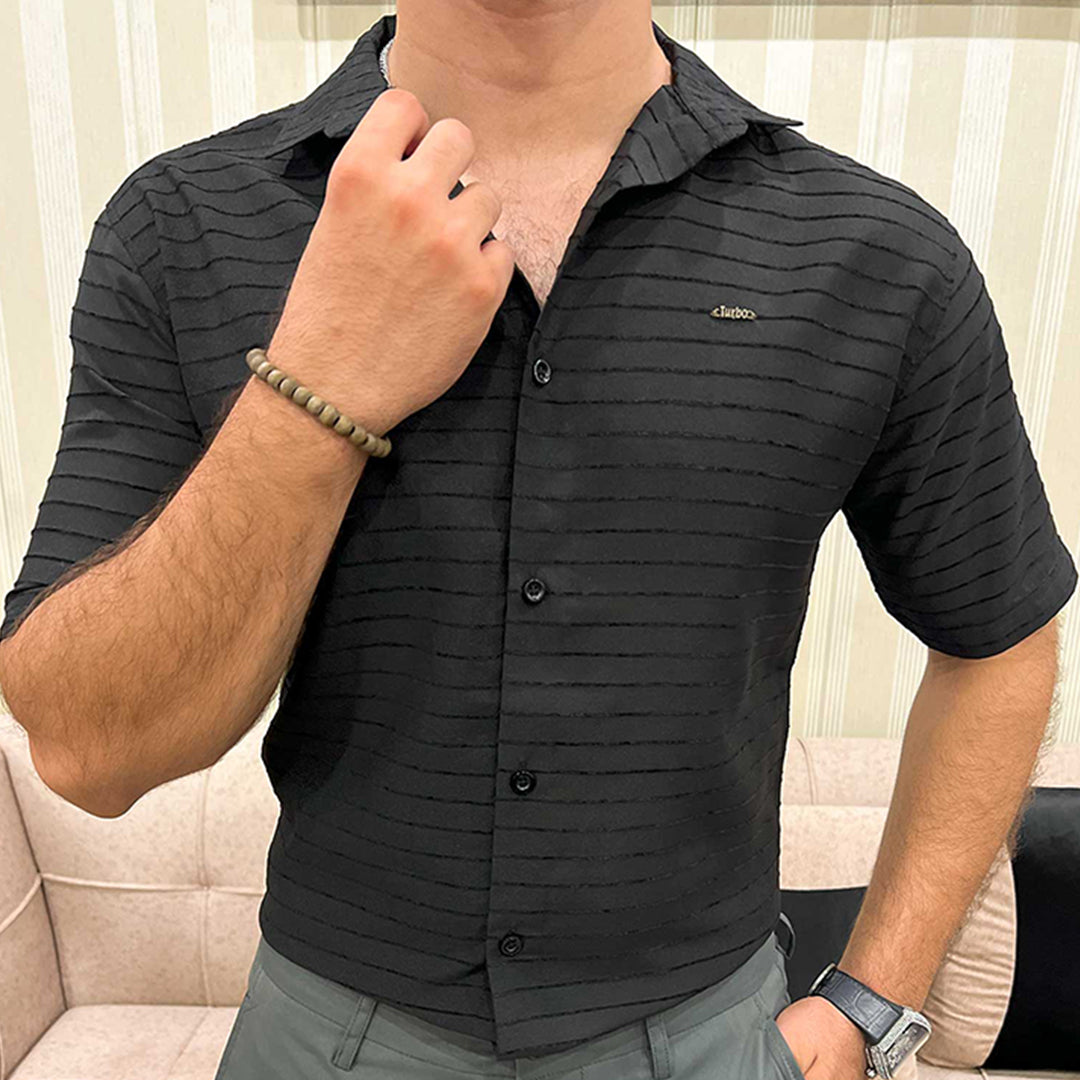 Turbo Snitch Striped Casual Shirt In Black