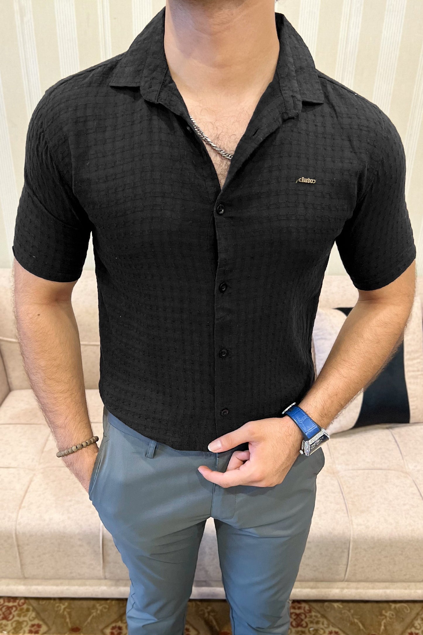 Turbo Designer Motif Embossed Casual Shirt