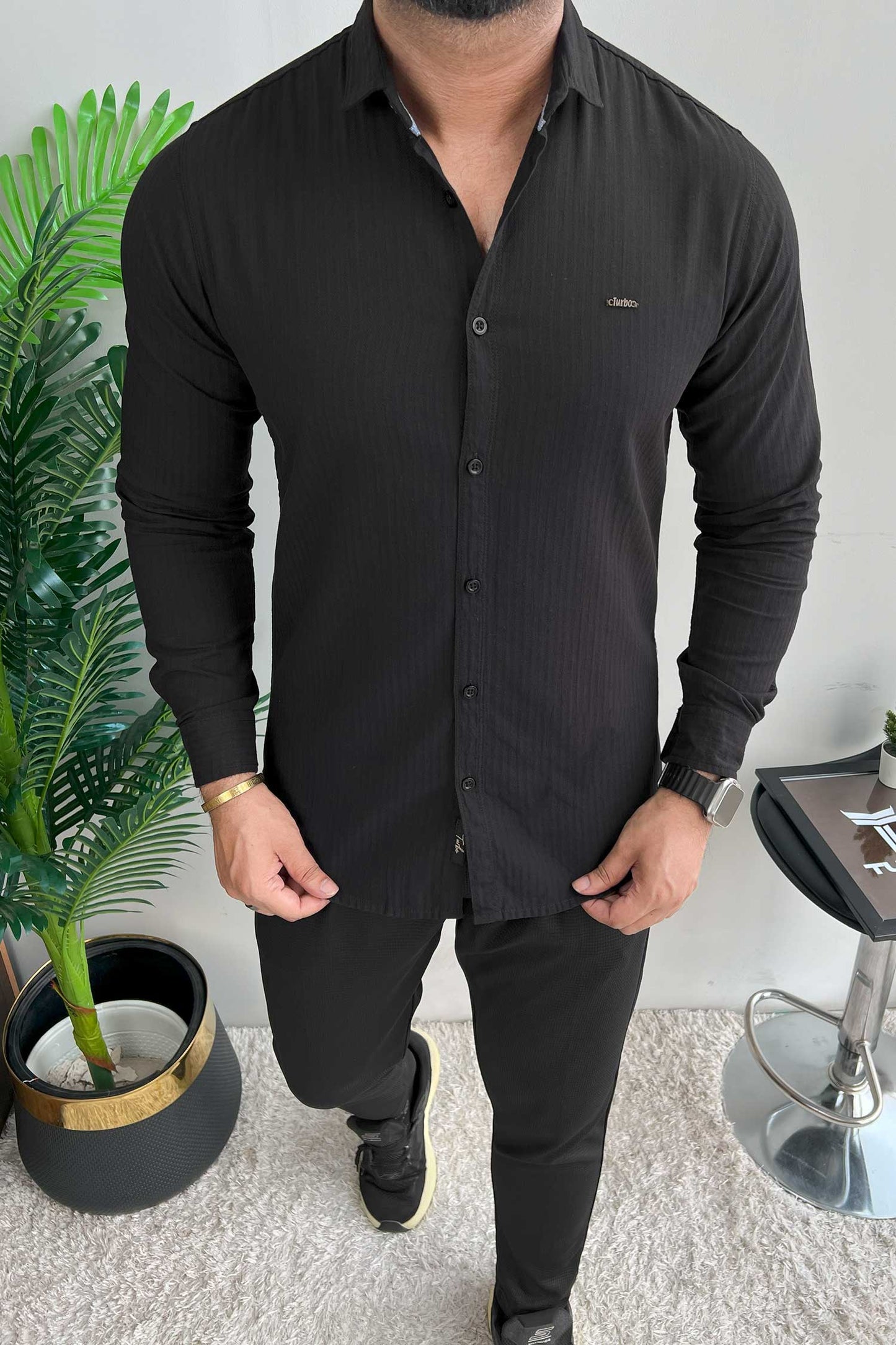 Turbo Organic MonoChromatic Long Sleeve Cotton Casual Shirt