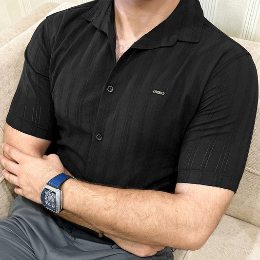 Fabrico Texture Crochet Casual Shirt In Black