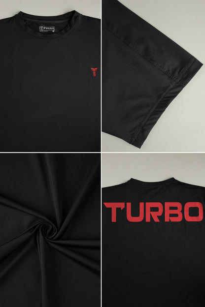 Turbo Font Typography Breathable Dry-Fit Tee In Black
