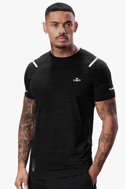 Turbo Sport Shoulder Striped Breathable Dry-Fit Tee In Black