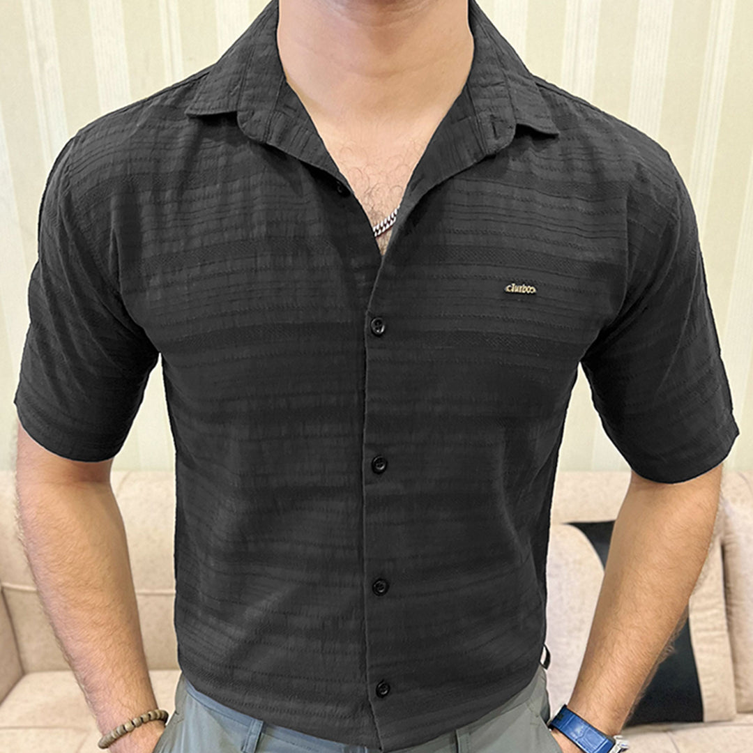 Turbo Knit Craft Crochet Casual Shirt In Black