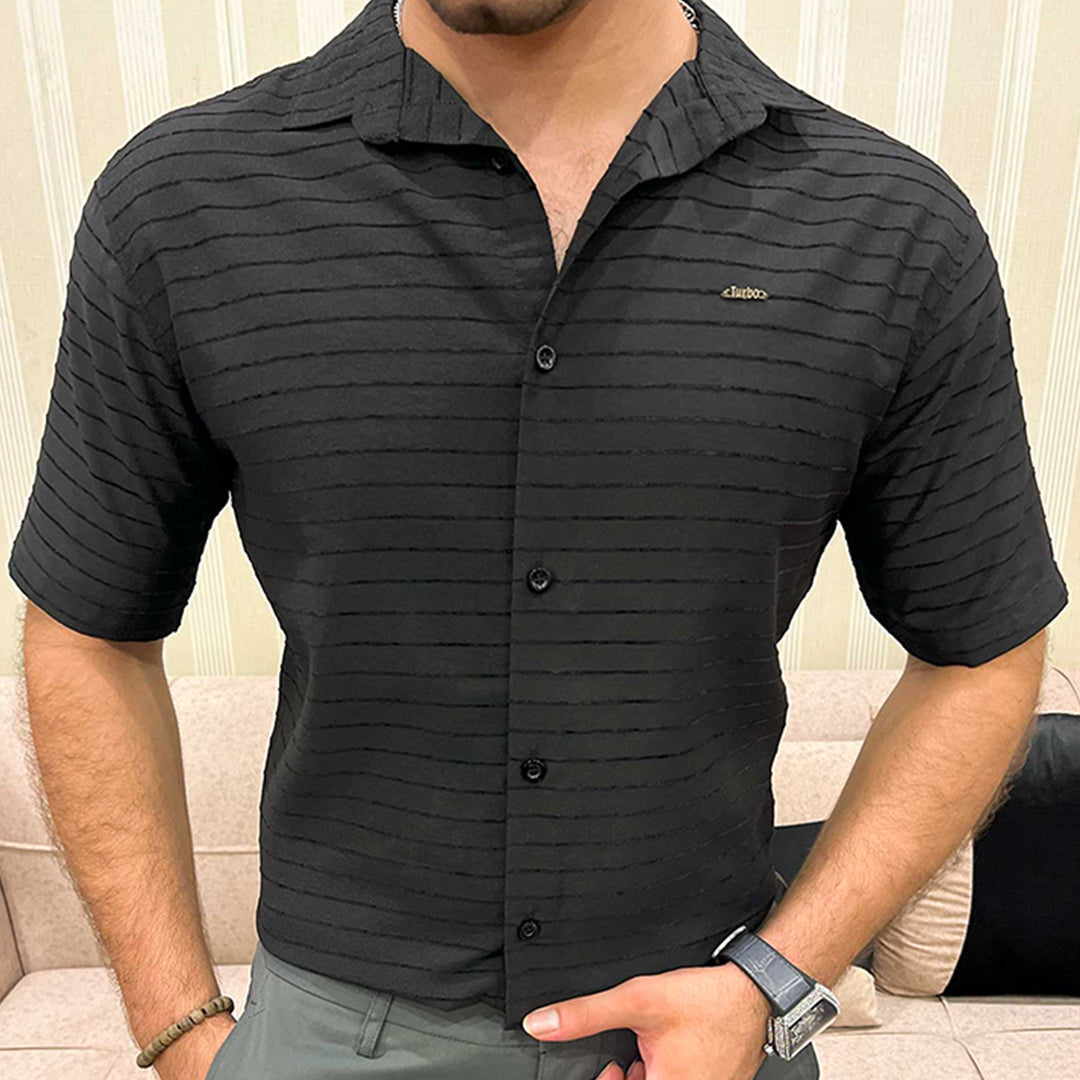 Turbo Snitch Striped Casual Shirt In Black