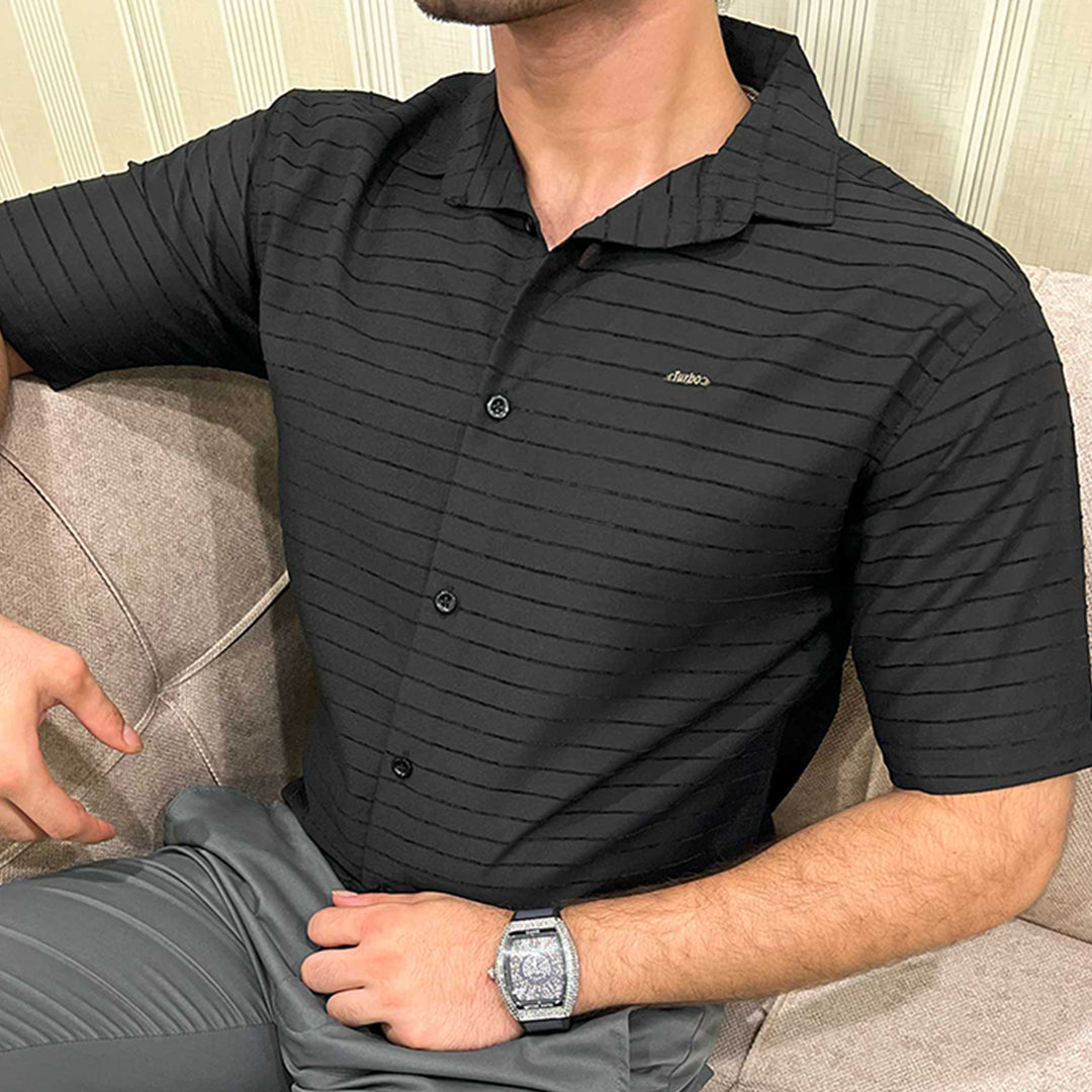 Turbo Snitch Striped Casual Shirt In Black
