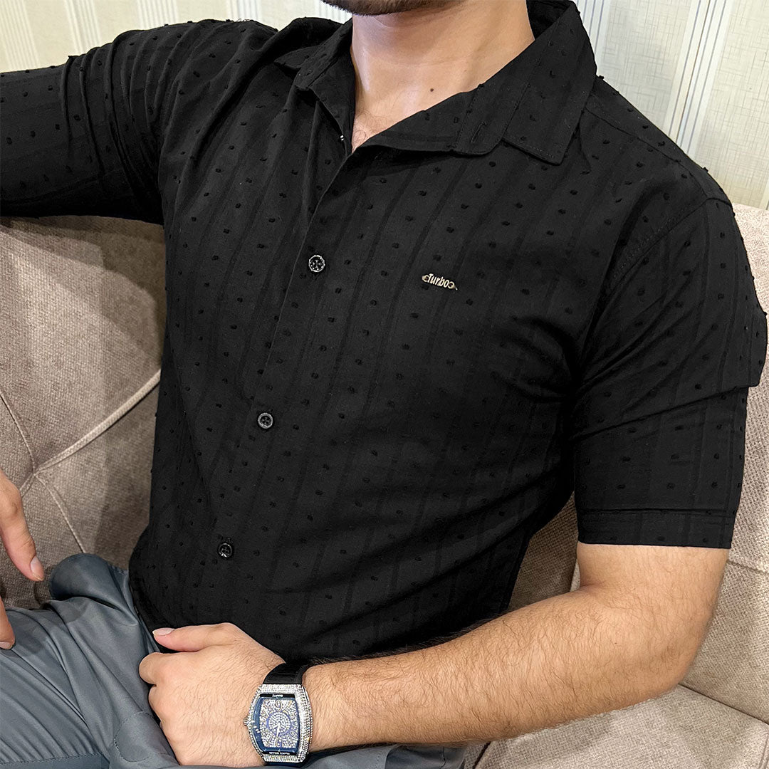 Turbo Puff Clasic Thread Casual Shirt In Black