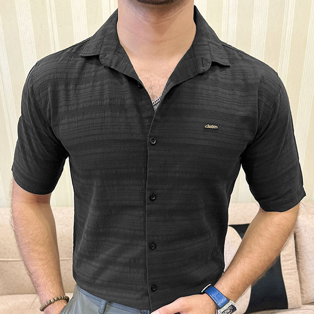 Turbo Knit Craft Crochet Casual Shirt In Black