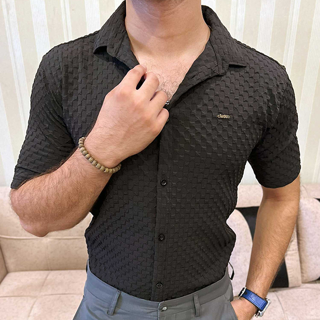 Turbo Popcorn Cuba Waffle Casual Shirt In Black
