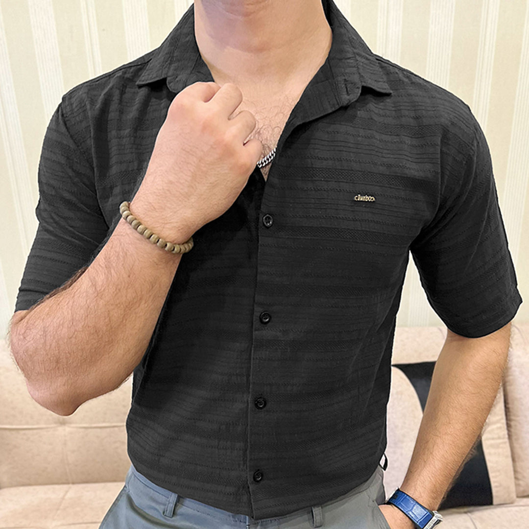 Turbo Knit Craft Crochet Casual Shirt In Black