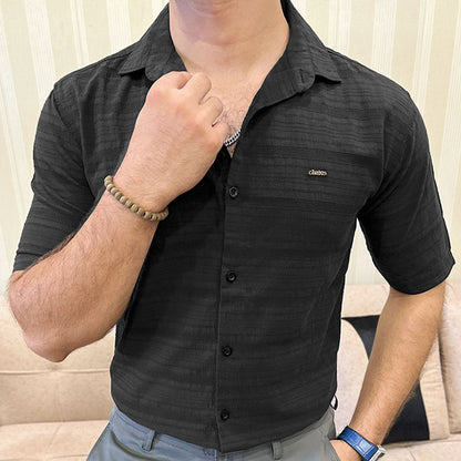 Turbo Knit Craft Crochet Casual Shirt In Black