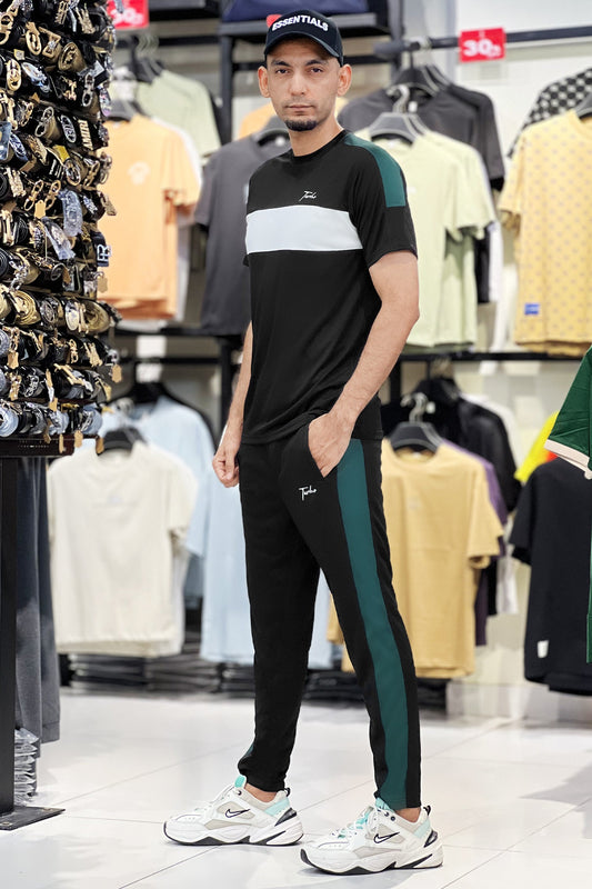 Turbo Color-Block Pannel Quick-Dry Tracksuit In Black