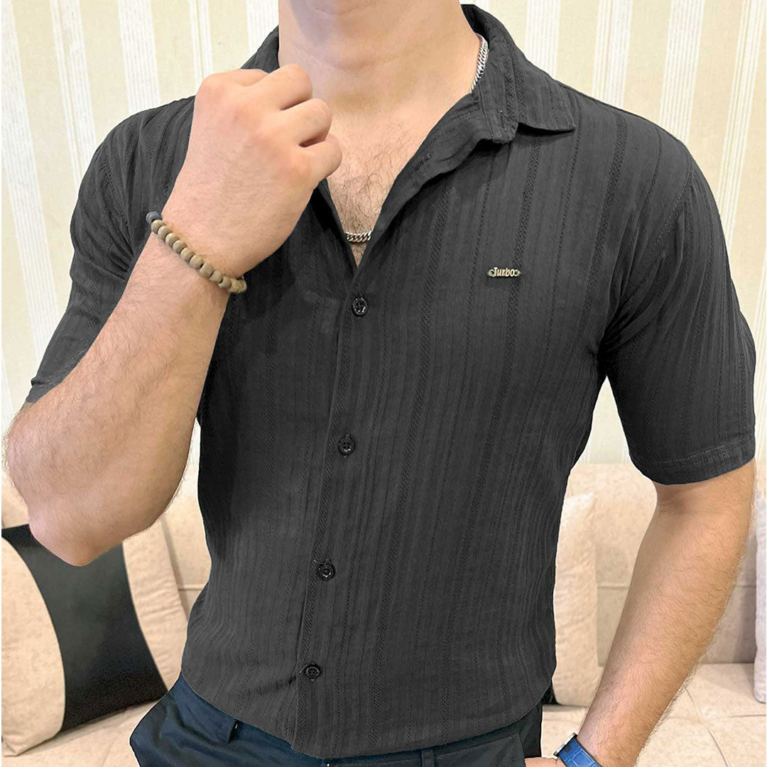 Turbo Minimalist Design Half Sleeve Casual Shirt In Black