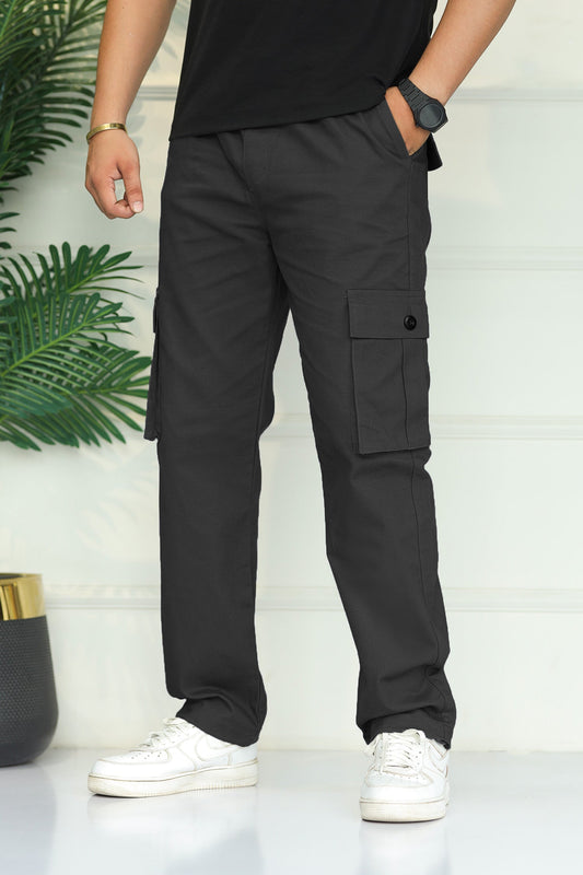 Turbo's 6 Pockets Loose Bottom Cargo Trouser In Black