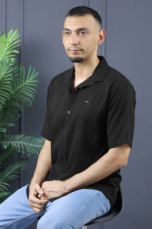 Turbo Textured Champ Casual Shirt In Black