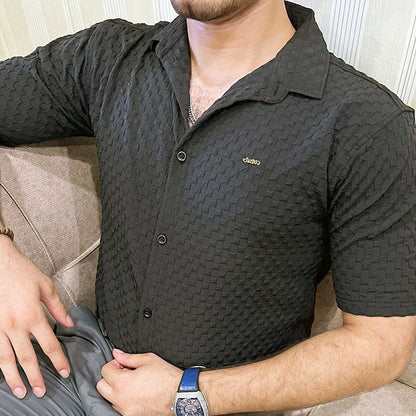 Turbo Popcorn Cuba Waffle Casual Shirt In Black