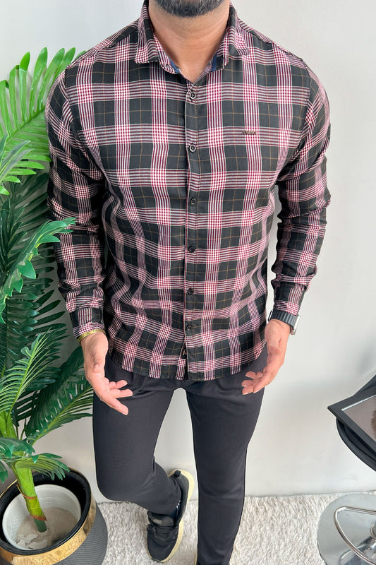 Turbo Plaid Pattern Creation Long Sleeve Cotton Casual Shirt In Black
