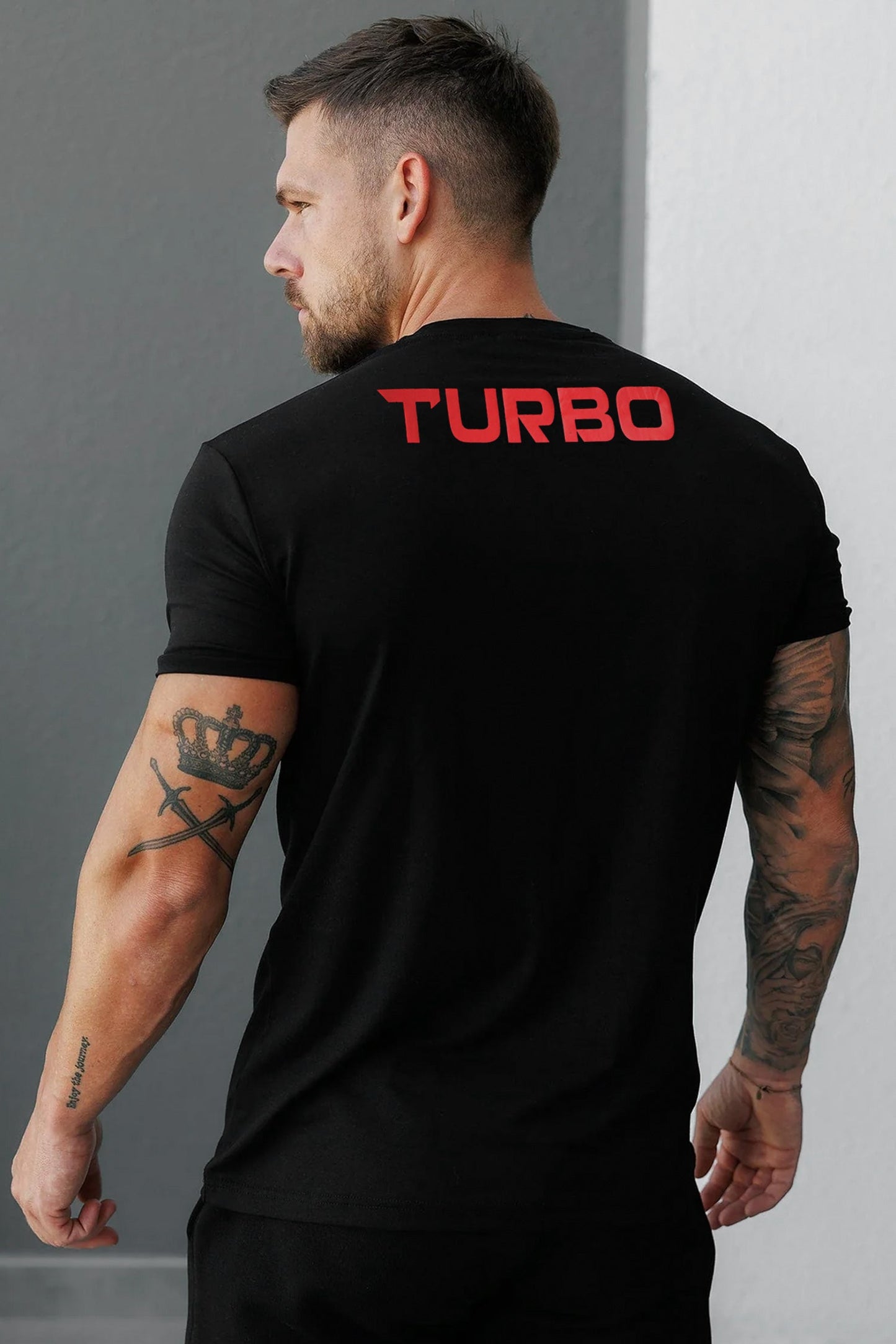 Turbo Font Typography Breathable Dry-Fit Tee In Black