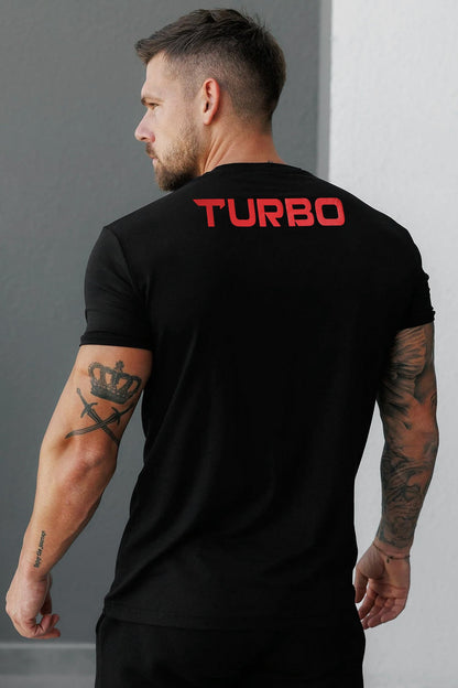 Turbo Font Typography Breathable Dry-Fit Tee In Black