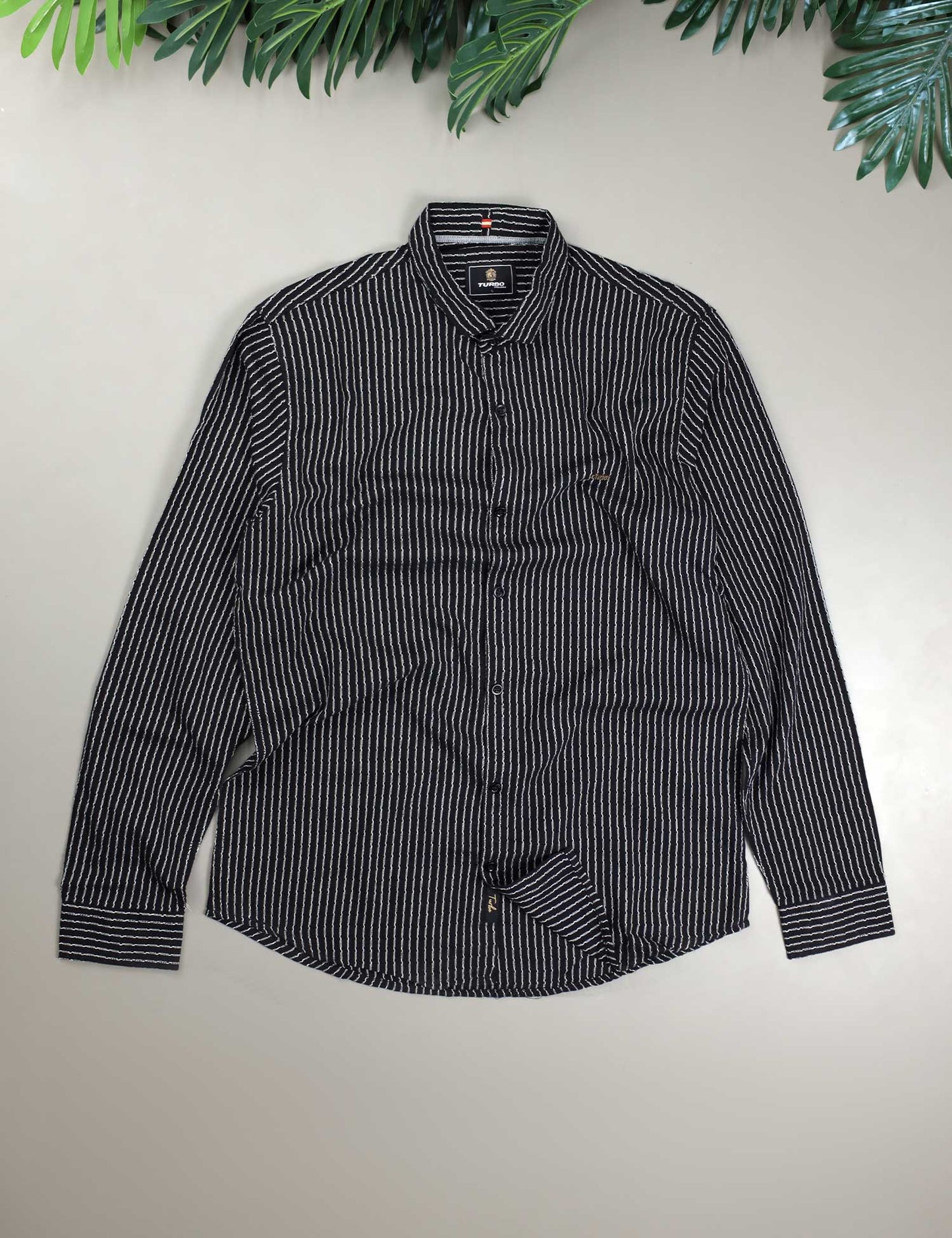 Turbo Lining Check Creation Long Sleeve Cotton Casual Shirt In Black