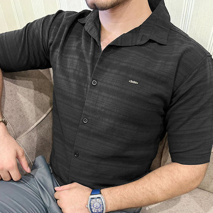 Turbo Knit Craft Crochet Casual Shirt In Black