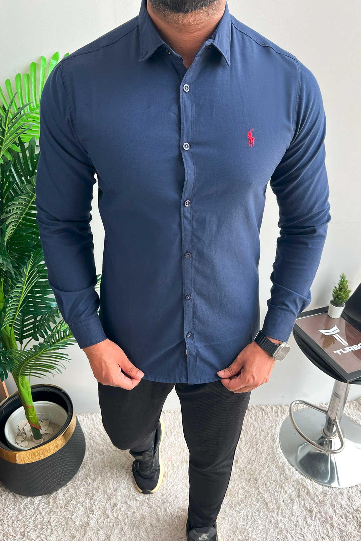 Polo Rph Lren Custom SlimFit Casual Shirt In Navy Blue