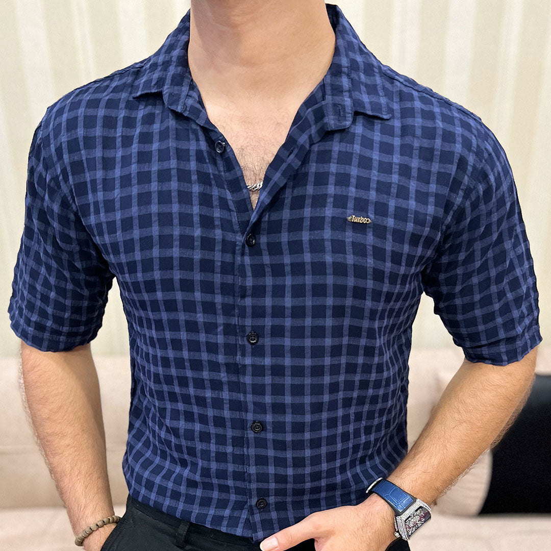 Turbo Premium Lightweight Half Sleeve Casual Shirt In Navy Blue