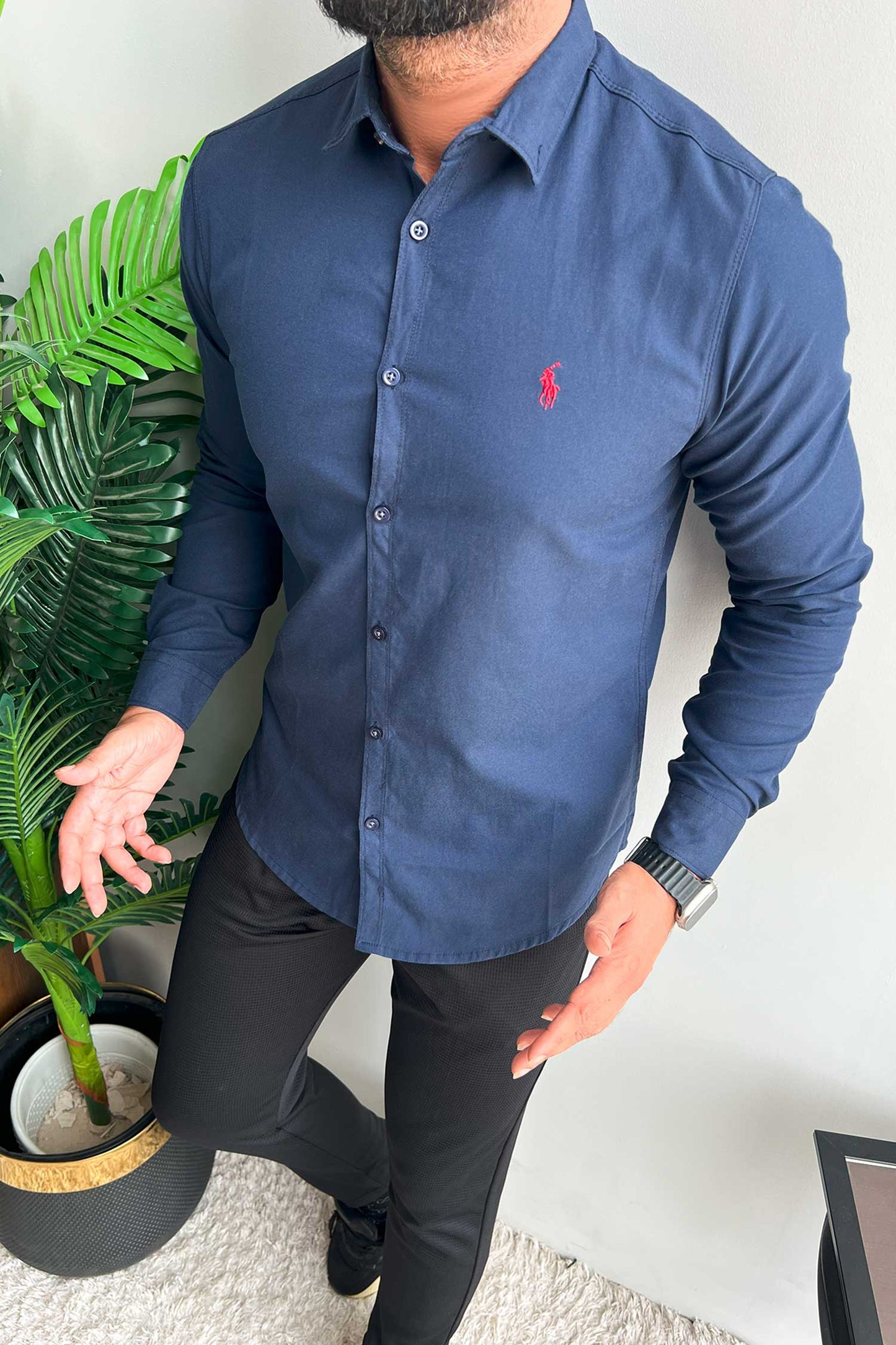 Polo Rph Lren Custom SlimFit Casual Shirt In Navy Blue