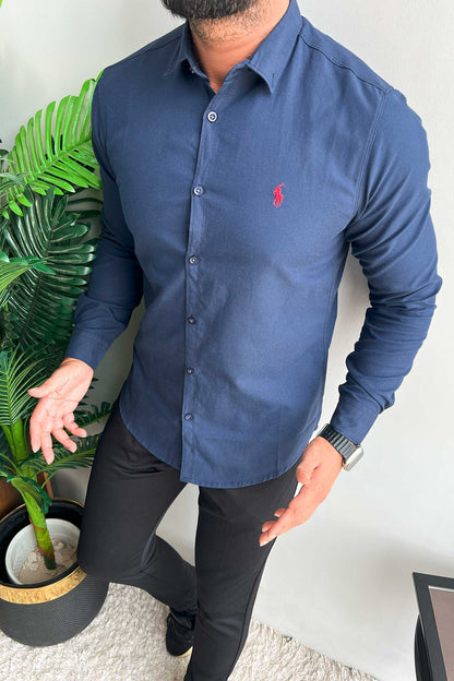Polo Rph Lren Custom SlimFit Casual Shirt In Navy Blue