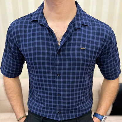 Turbo Premium Lightweight Half Sleeve Casual Shirt In Navy Blue
