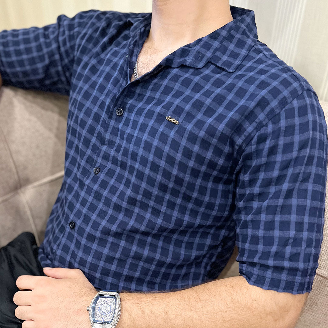 Turbo Premium Lightweight Half Sleeve Casual Shirt In Navy Blue