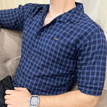 Turbo Premium Lightweight Half Sleeve Casual Shirt In Navy Blue