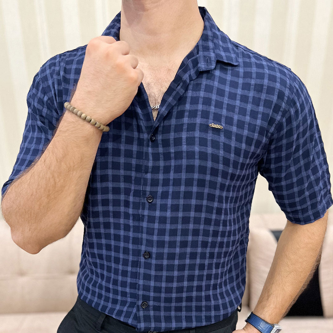 Turbo Premium Lightweight Half Sleeve Casual Shirt In Navy Blue