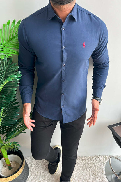 Polo Rph Lren Custom SlimFit Casual Shirt In Navy Blue