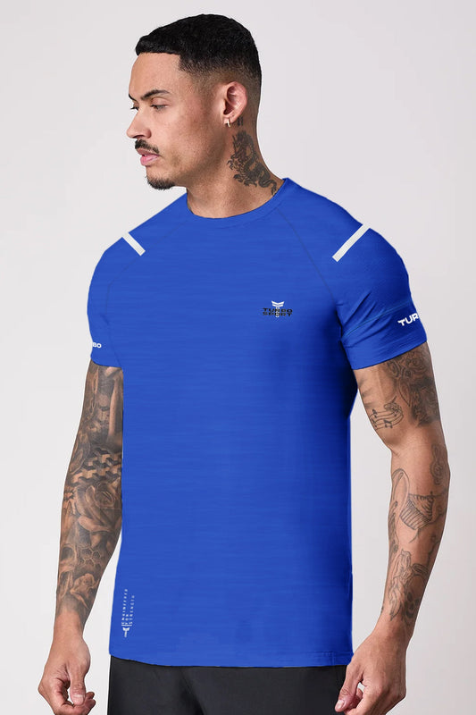 Turbo Sport Shoulder Striped Breathable Dry-Fit Tee In Royal Blue