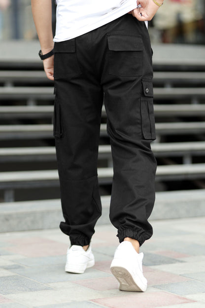 Turbo 6 Pockets Premium Cotton Gabardine Cargo Trouser In Black