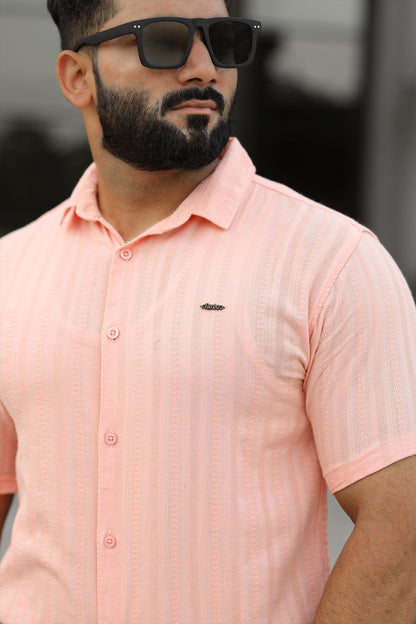 Turbo Endless Cool Embossed Casual Shirt In Baby Pink