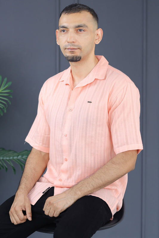 Turbo Endless Cool Embossed Casual Shirt In Baby Pink