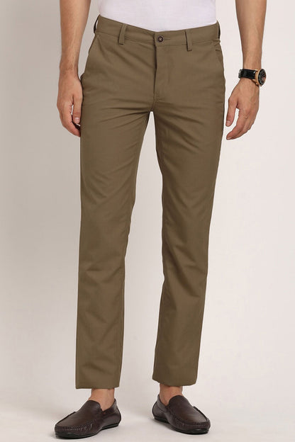 Turbo Urban Executive Slim Fit Cotton Pant In Brown