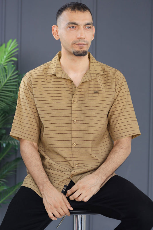 Turbo Snitch Striped Casual Shirt In Brown