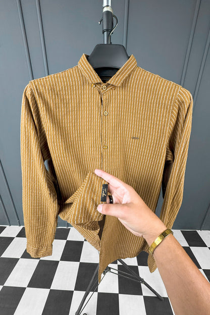 Turbo Lining Check Creation Long Sleeve Cotton Casual Shirt In Brown